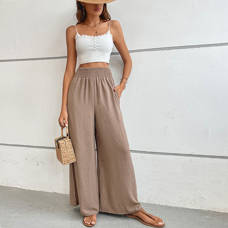 New casual solid color flared wide - leg pants - Bottoms